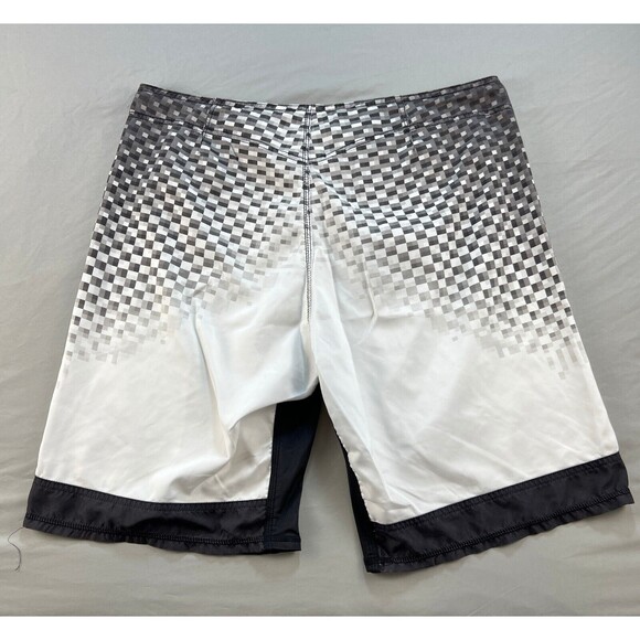 MMA Elite Board Shorts Mens Large Drawstring White Black Checkered Fade Logo - Picture 2 of 10